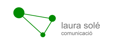 Logo de laura sole comunicació, amb el seu nom i 3 esferes unides per línies