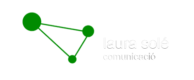 Logo de laura sole comunicació, amb el seu nom i 3 esferes unides per línies